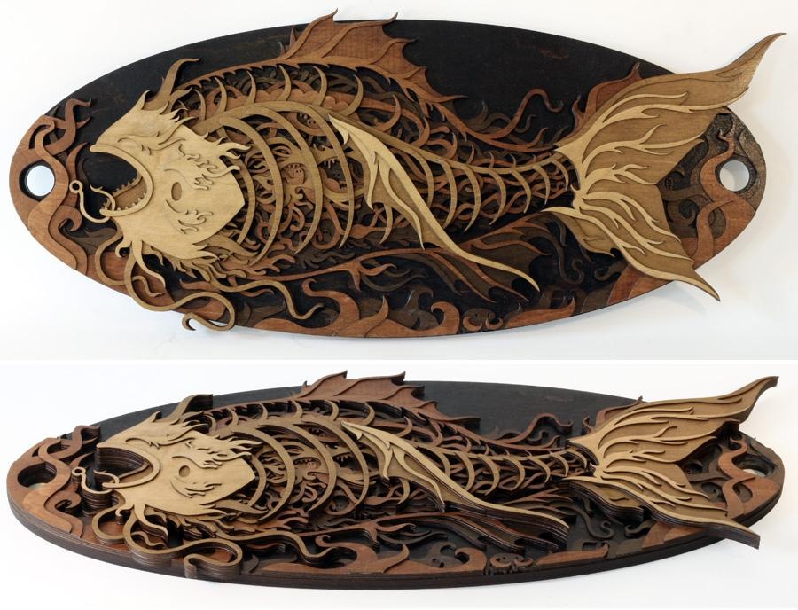 Ornate laser cut wood with depth