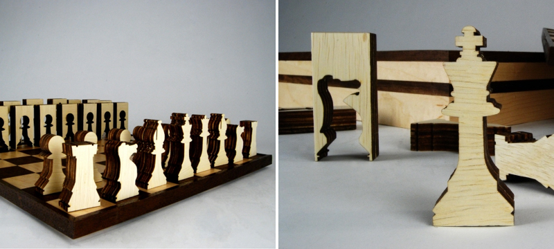 Laser cut birch chess set from Matthew Livaudais