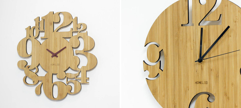 Laser cut bamboo clocks from HOMELOO