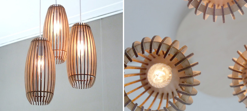 Laser cut birch hanging lamps from CreativeUseofTech