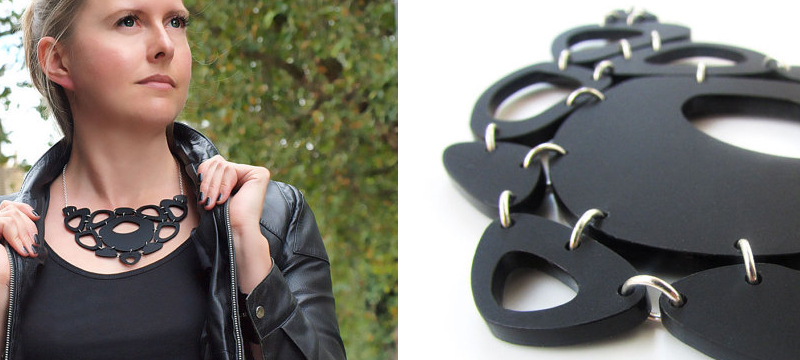 Laser cut matte black acrylic statement necklace from PrettyUrbanCo