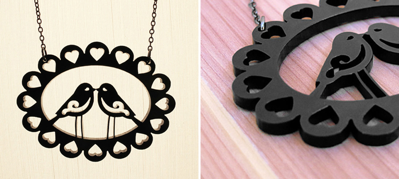 Laser cut black acrylic love bird necklace from CABfayre