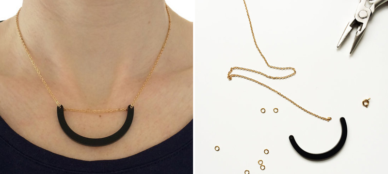 Laser cut matte black acrylic smile necklace from RoseThomasShop