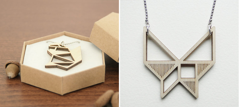 Laser cut birch origami-inspired necklaces from OrigamiZoo