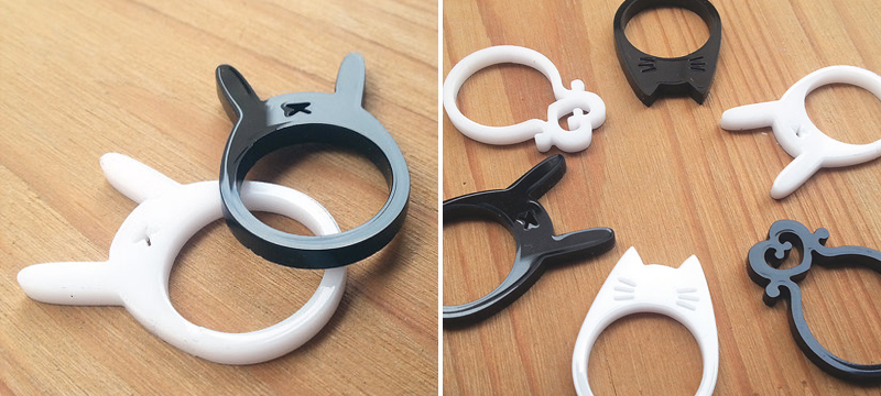 Laser cut white acrylic bunny rings from NoctureDesignsCut