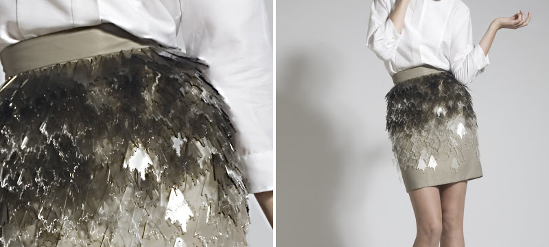 Fashion skirt with laser cut clear acrylic applique from Joanna Vanderpuije