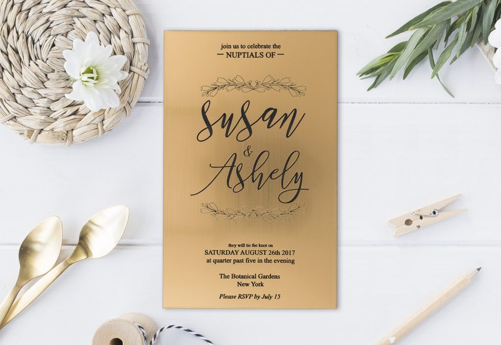 Gold On Black Acrylic Wedding Invitation Styled