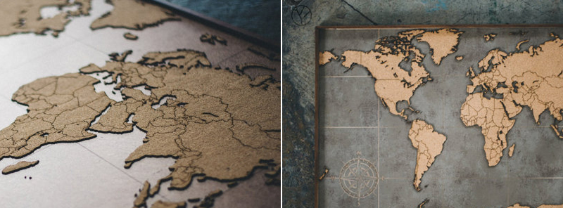 Laser Cut Cork World Map Wall Art