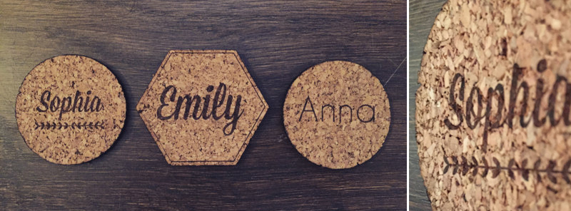 Laser Cut Personalized Cork Coasters