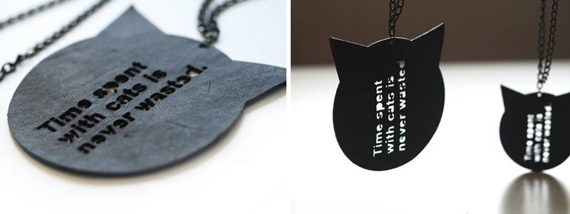 Laser cut leather cat shaped necklace from ZoraDesign