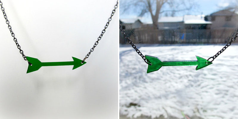 Laser Cut Green Tinted Acrylic Arrow Necklace From FoxyFunk