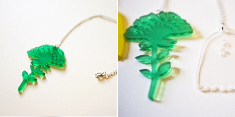 Laser Cut Green Tinted Acrylic Flower Necklace From JoCheungIllustration