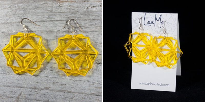 Laser Cut Yellow Tinted Acrylic Origami Earrings From LeeMoDesigns