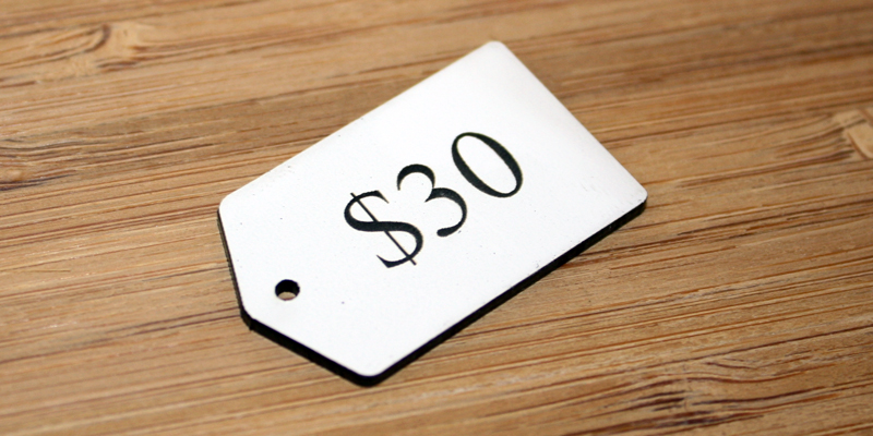 Laser Cut White On Black Acrylic Price Tag