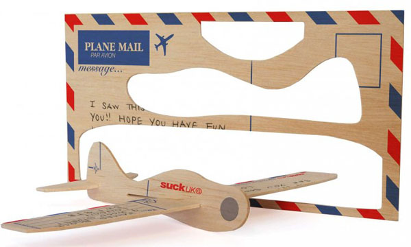 laser cut wood airplane postcard