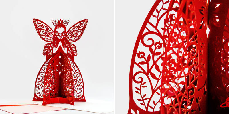 Laser Cut Red Cardstock Paper Fairy Greeting Card