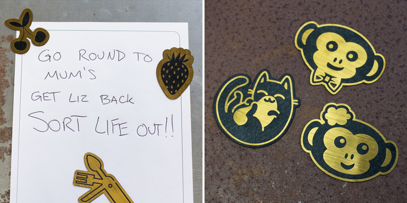 Laser Cut Gold On Black Fridge Magnets