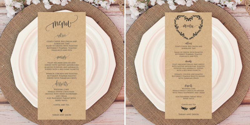 Paper Wedding Menus