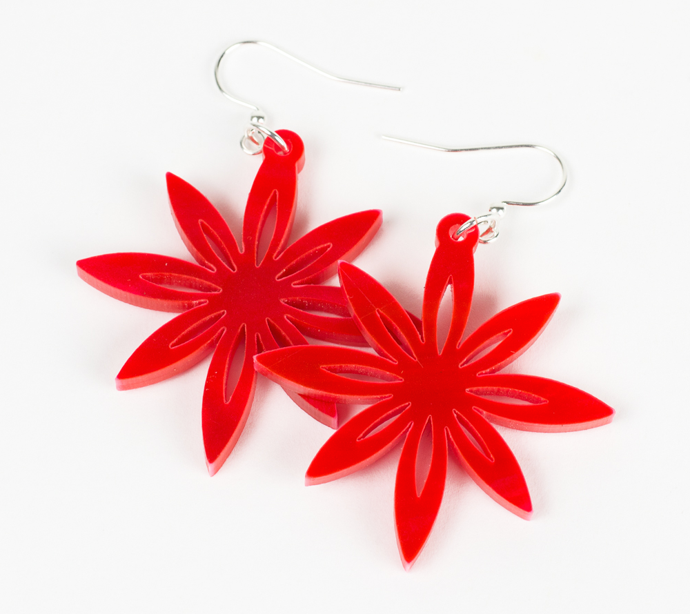 Swirl Acrylics 3 - Red Floral Earrings