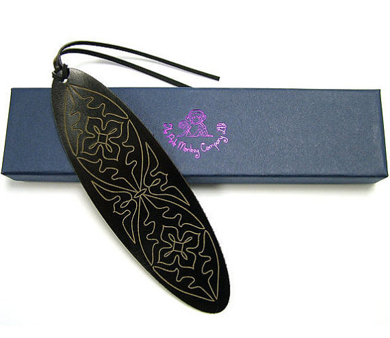 Laser Cut Products 42 - PinkMonkeyCompany Black Leather Bookmark