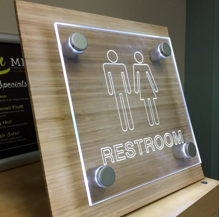 Laser Cut Products 52 - Clear Acrylic LED Restroom Sign