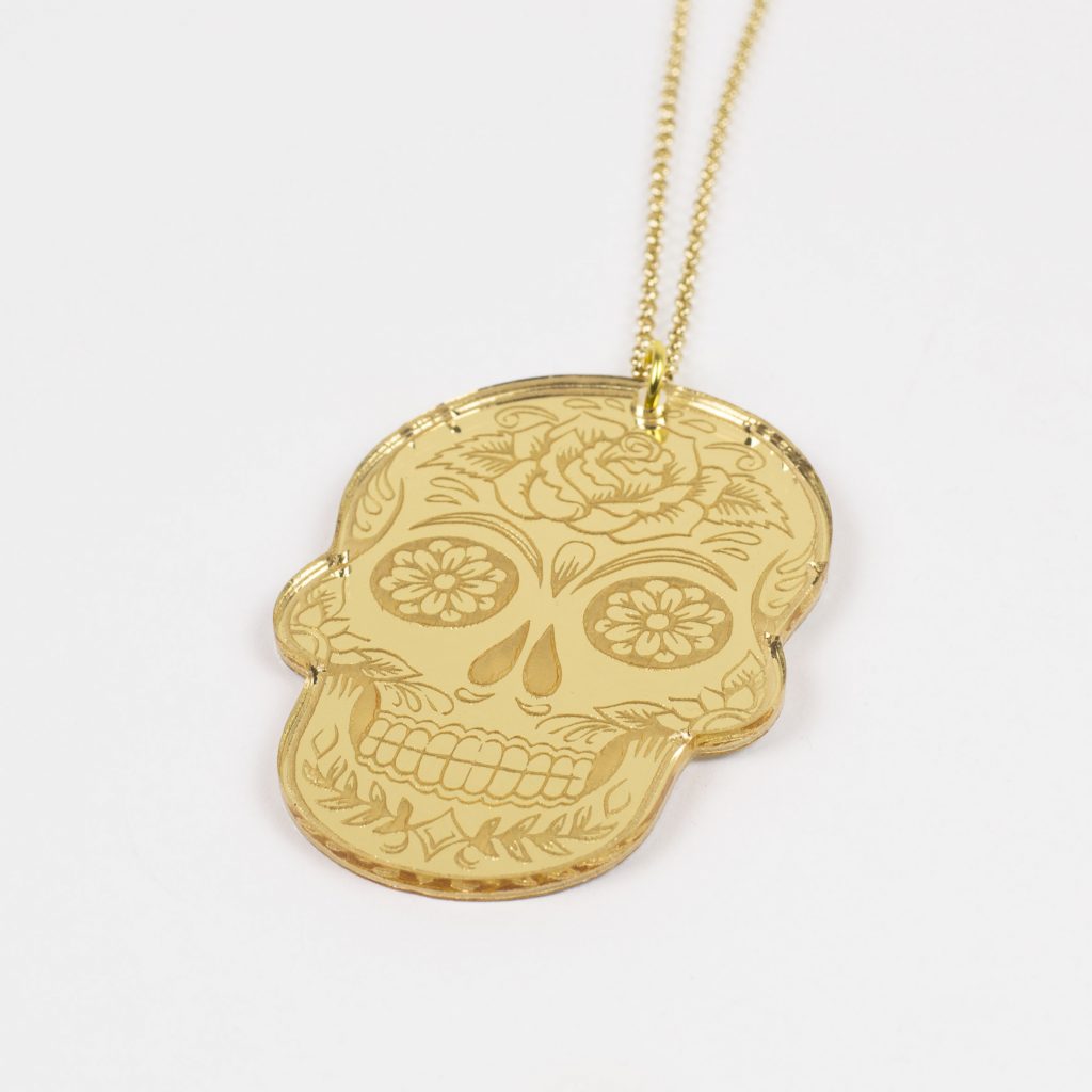 Gold Mirror Acrylic 5 - Skull Necklace