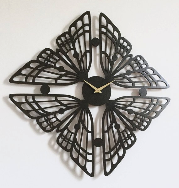 Home Décor Art Deco Style Clock Laser Cut Steel Black powder Finish ...