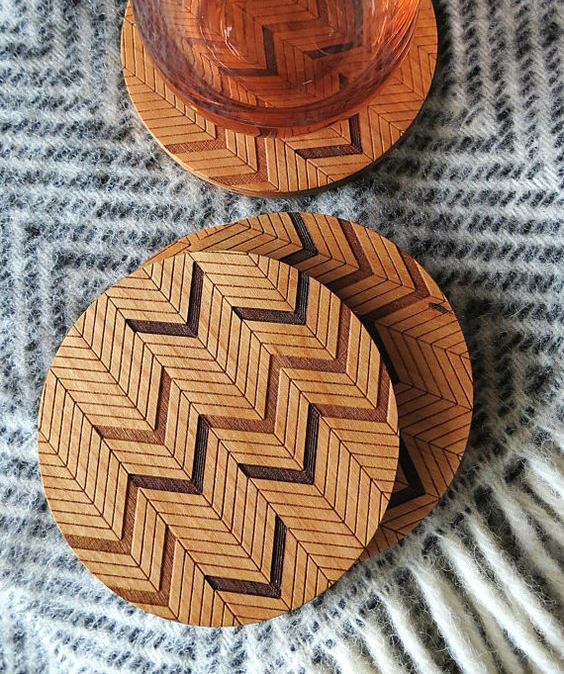 Laser Cut Products 27 - GrainDeep Herringbone Coasters