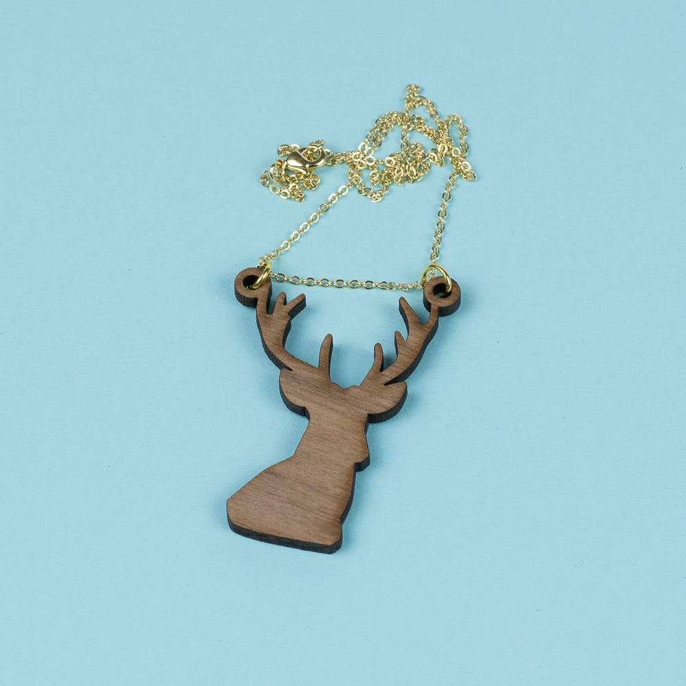 USA Hardwood 15 - Walnut Deer Necklace