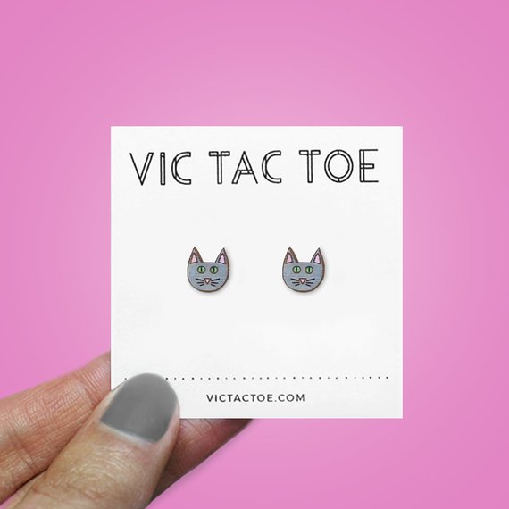 Vic Tac Toe 8 - Cat Earrings