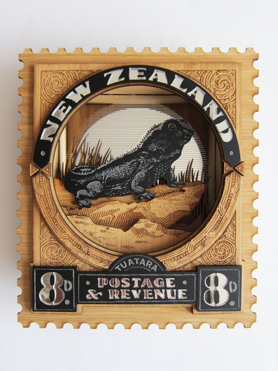 Antler And Pine 7 - NZ Postage Stamp Tuatara