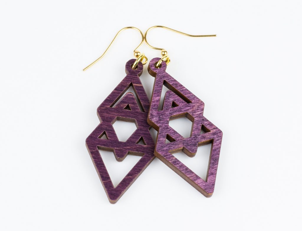 Colored Plywood 11 - Plum Earrings