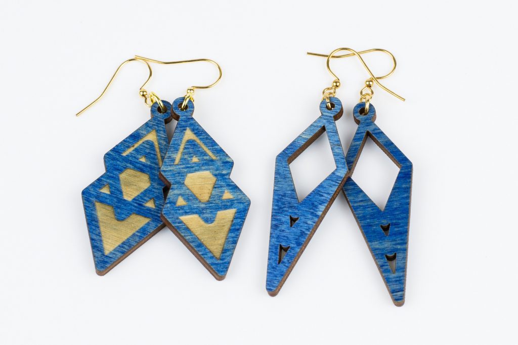 Colored Plywood 3 - Blue Earrings