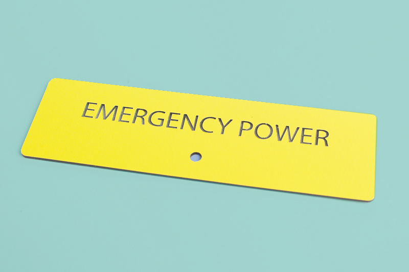 Two Color Acrylic 4 - Yellow On Black Emergency Power Sign