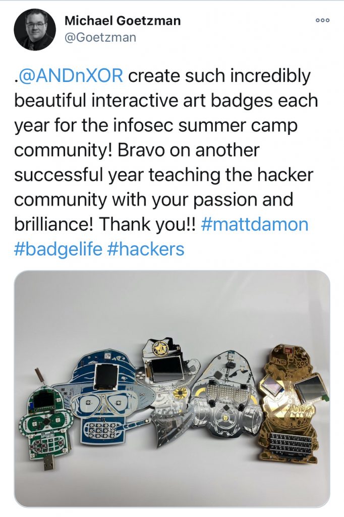 Electronic Event Badges 5 - DEFCON28 - Goetzman Tweet