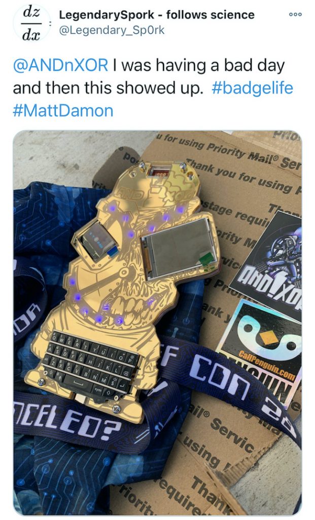 Electronic Event Badges 6 - DEFCON28 - LegendarySpork Tweet