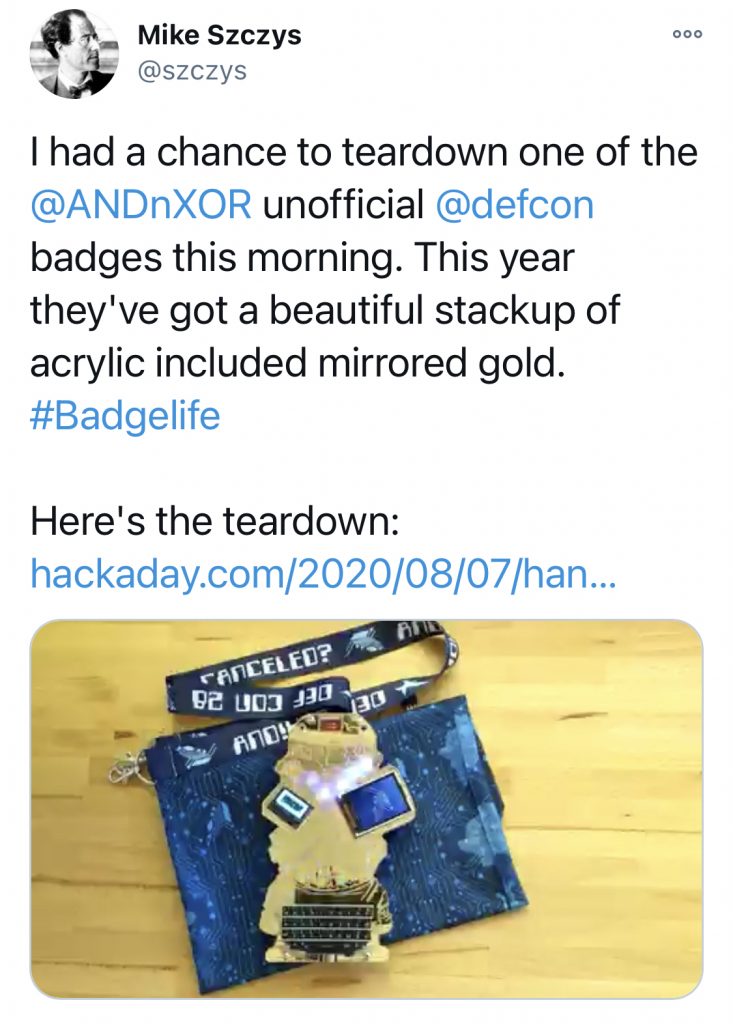 Electronic Event Badges 7 - DEFCON28 - Mike Szczys Tweet